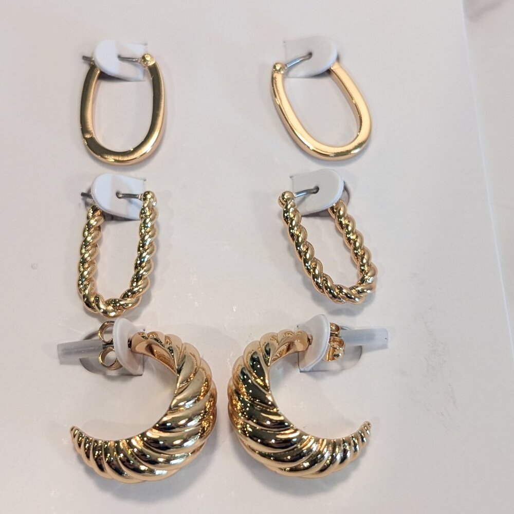 J.Crew Sculptural Gold Earrings set-of-three - Picture 3 of 6